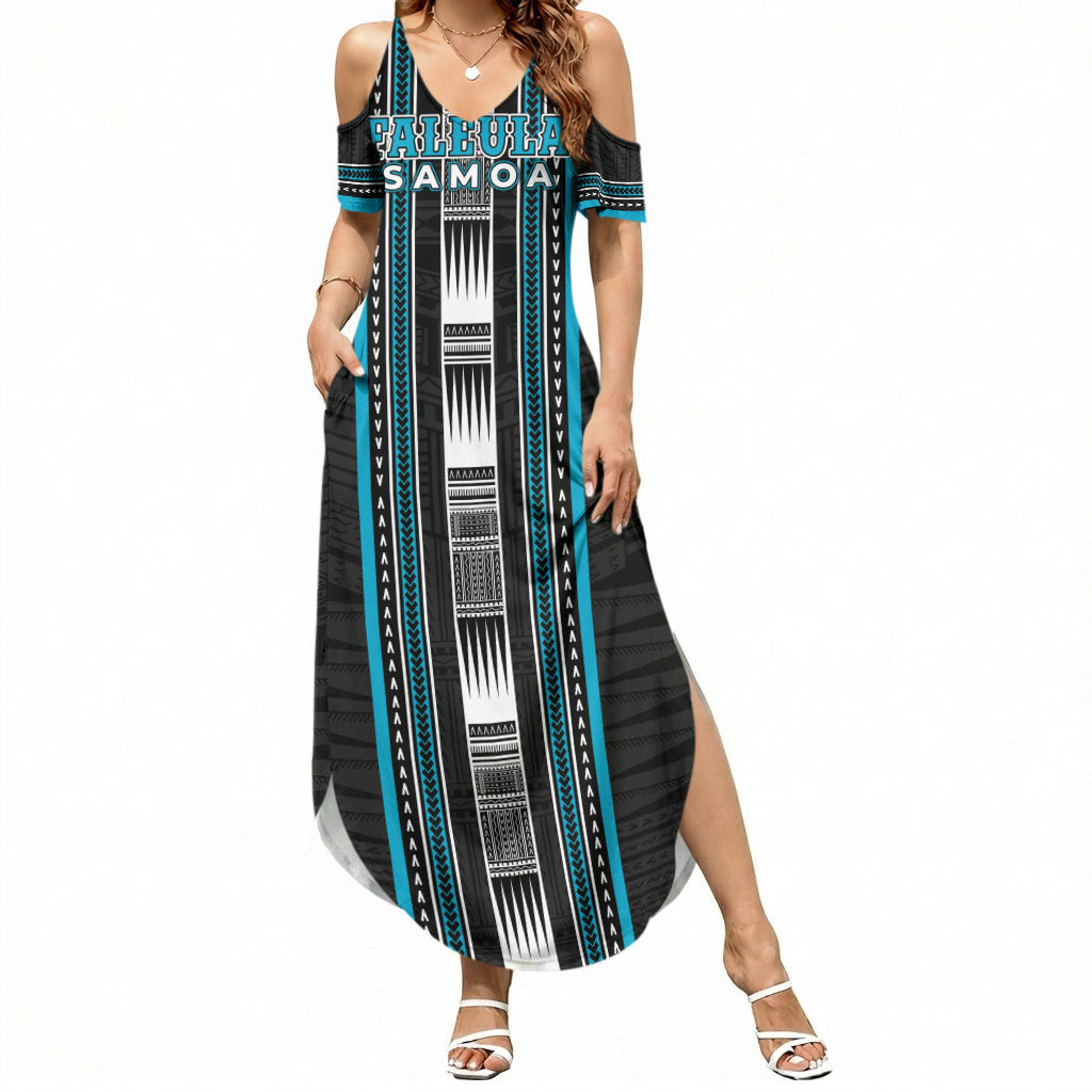 Personalised Faleula Samoa Summer Maxi Dress Samoan Tribal Pattern LT05 Women Blue - Polynesian Pride