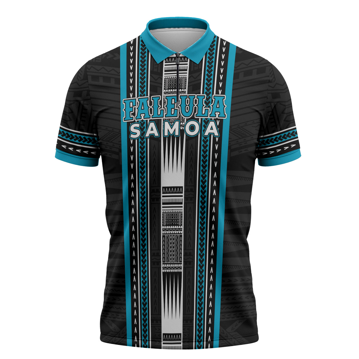 Personalised Faleula Samoa Zipper Polo Shirt Samoan Tribal Pattern LT05 Blue - Polynesian Pride