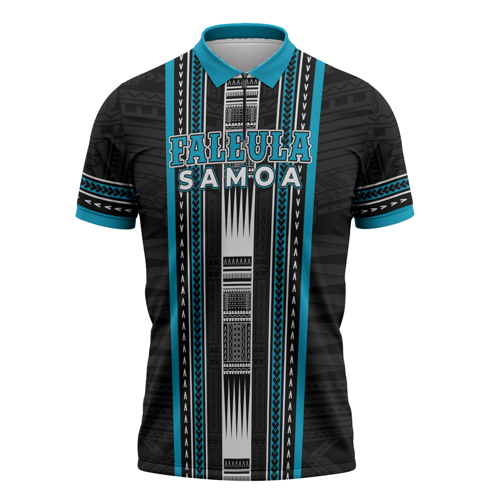 Personalised Faleula Samoa Zipper Polo Shirt Samoan Tribal Pattern LT05 Blue - Polynesian Pride