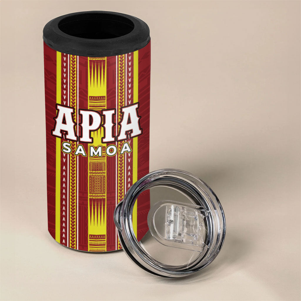 Personalised Apia Samoa 4 in 1 Can Cooler Tumbler Samoan Tribal Pattern
