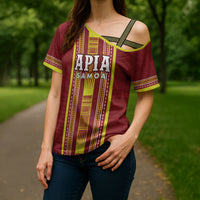 Personalised Apia Samoa Cross Shoulder Shirt Samoan Tribal Pattern LT05 - Polynesian Pride