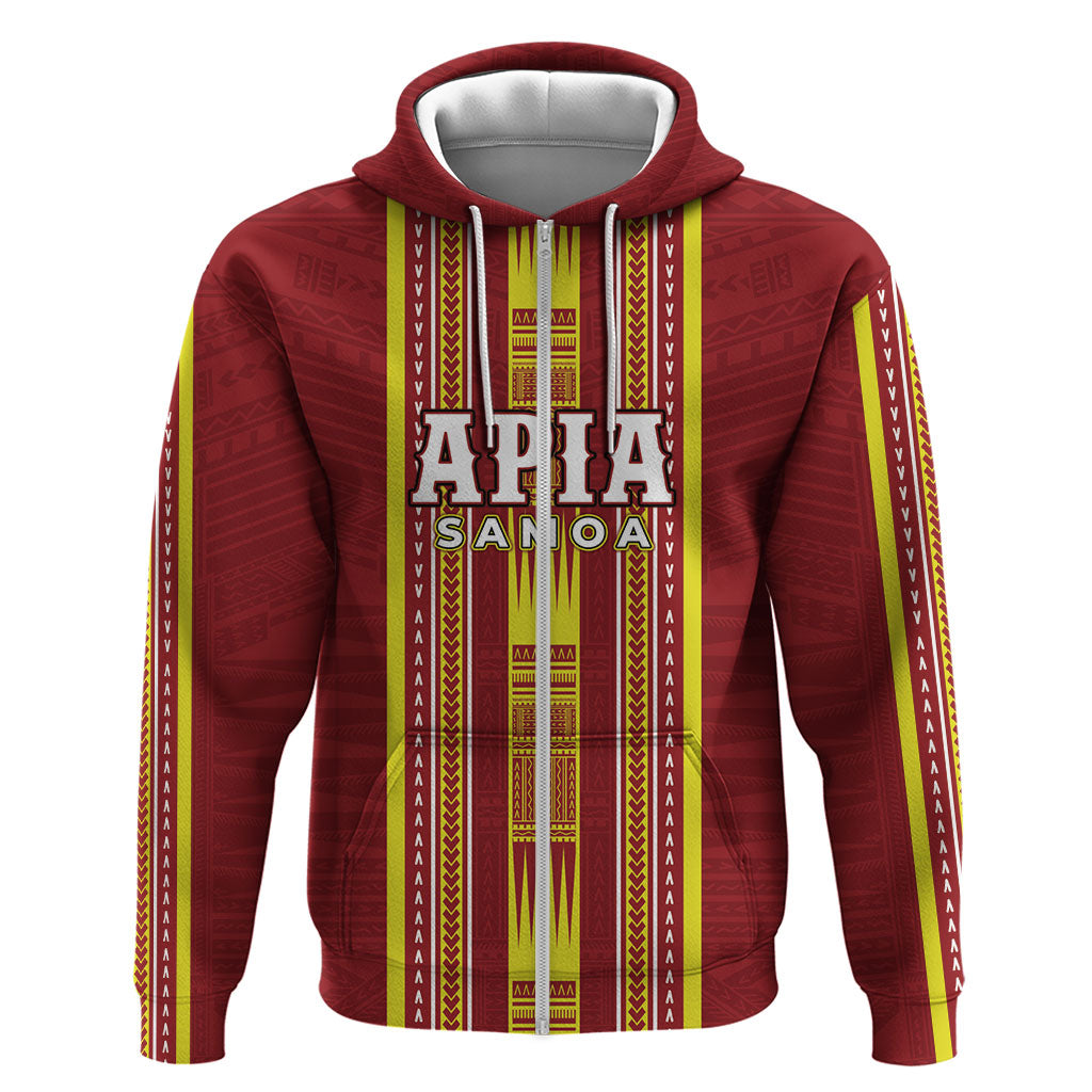 Personalised Apia Samoa Hoodie Samoan Tribal Pattern LT05 Zip Hoodie Red - Polynesian Pride