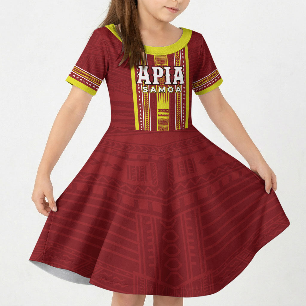 Personalised Apia Samoa Kid Short Sleeve Dress Samoan Tribal Pattern LT05 KID Red - Polynesian Pride