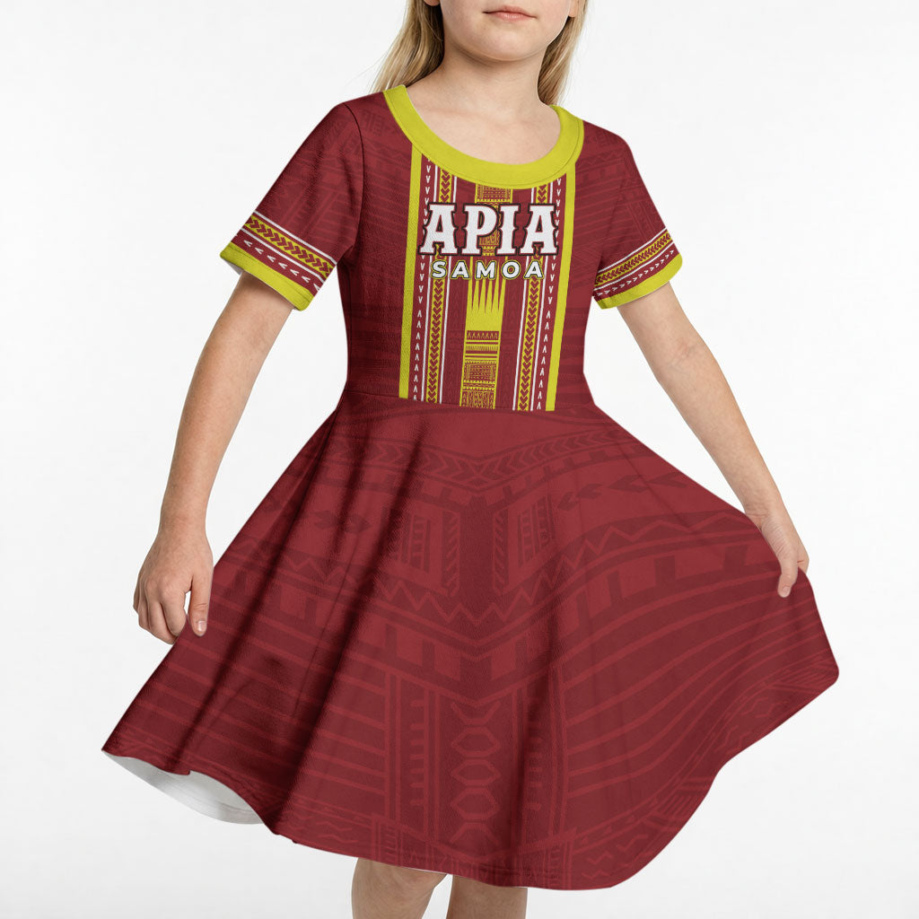 Personalised Apia Samoa Kid Short Sleeve Dress Samoan Tribal Pattern LT05 - Polynesian Pride