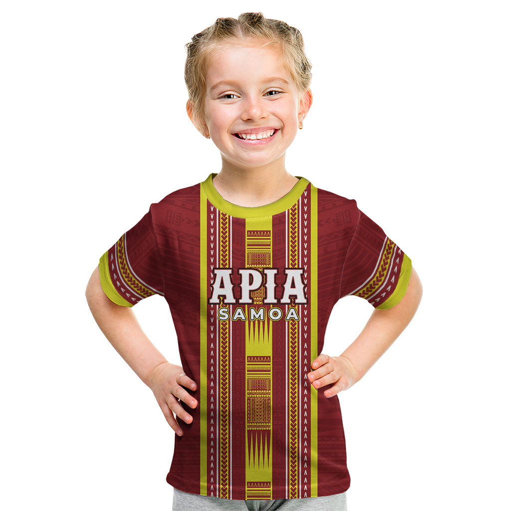 Personalised Apia Samoa Kid T Shirt Samoan Tribal Pattern LT05 Red - Polynesian Pride