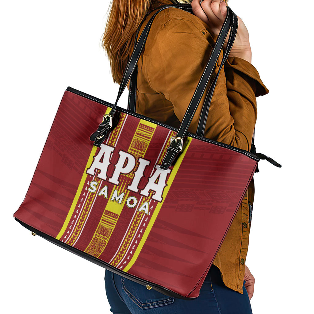 Apia Samoa Leather Tote Bag Samoan Tribal Pattern LT05 - Polynesian Pride