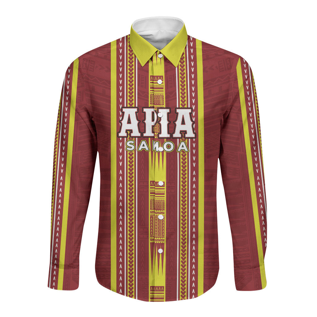 Personalised Apia Samoa Long Sleeve Button Shirt Samoan Tribal Pattern LT05 Unisex Red - Polynesian Pride