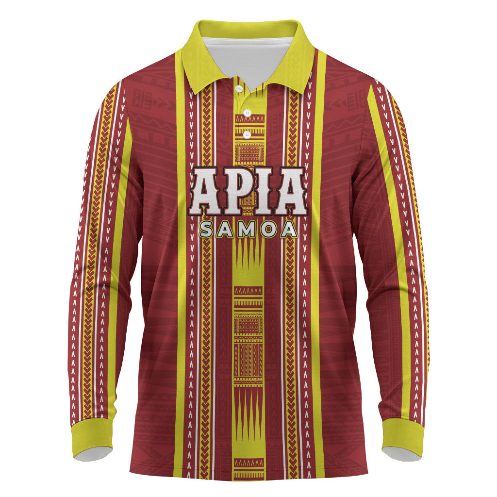 Personalised Apia Samoa Long Sleeve Polo Shirt Samoan Tribal Pattern LT05 Red - Polynesian Pride