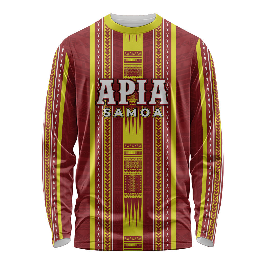 Personalised Apia Samoa Long Sleeve Shirt Samoan Tribal Pattern LT05 Unisex Red - Polynesian Pride