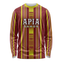 Personalised Apia Samoa Long Sleeve Shirt Samoan Tribal Pattern LT05 Unisex Red - Polynesian Pride