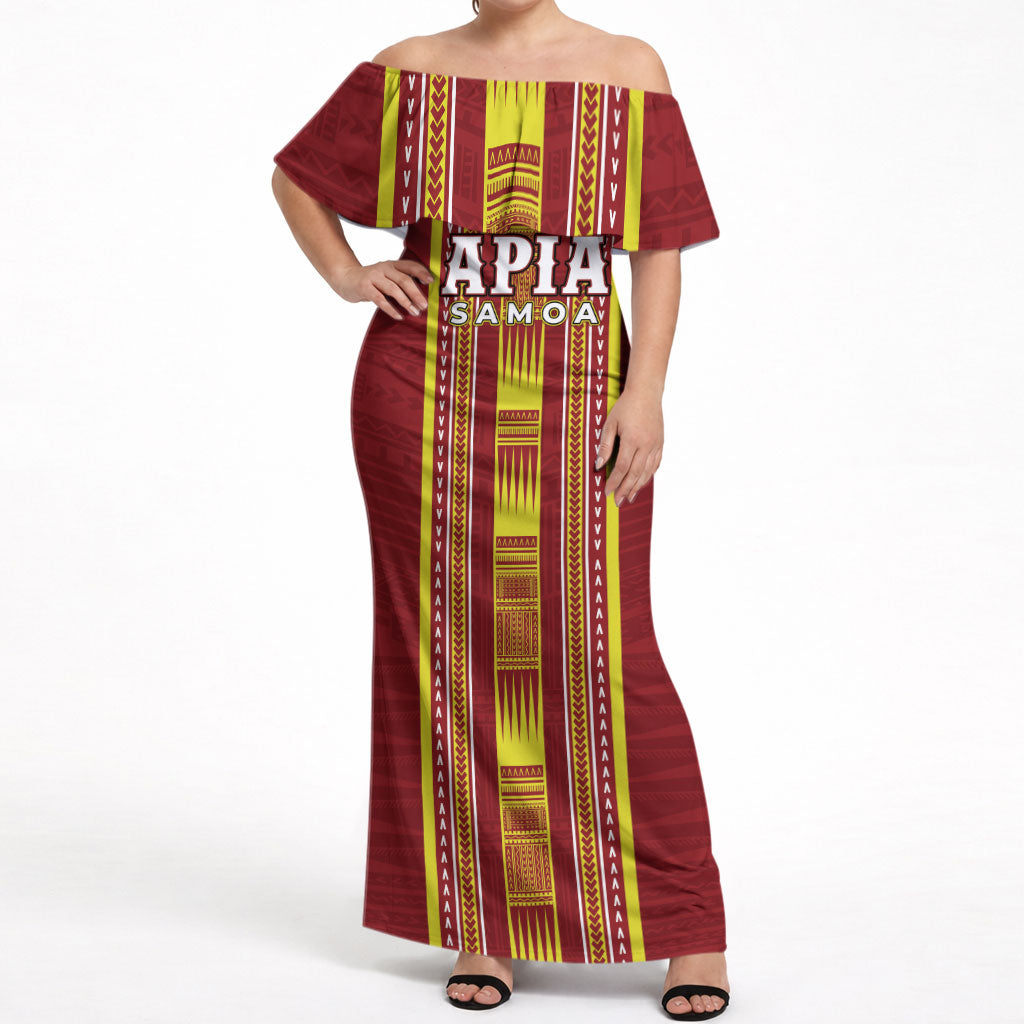 Personalised Apia Samoa Off Shoulder Maxi Dress Samoan Tribal Pattern LT05 Women Red - Polynesian Pride