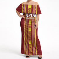 Personalised Apia Samoa Off Shoulder Maxi Dress Samoan Tribal Pattern LT05 Women Red - Polynesian Pride