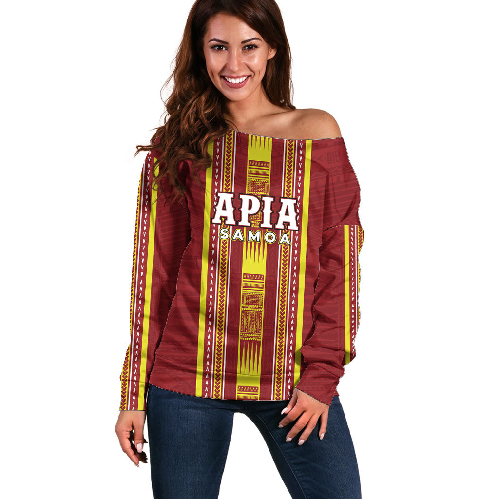 Personalised Apia Samoa Off Shoulder Sweater Samoan Tribal Pattern LT05 Women Red - Polynesian Pride