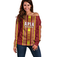 Personalised Apia Samoa Off Shoulder Sweater Samoan Tribal Pattern LT05 Women Red - Polynesian Pride
