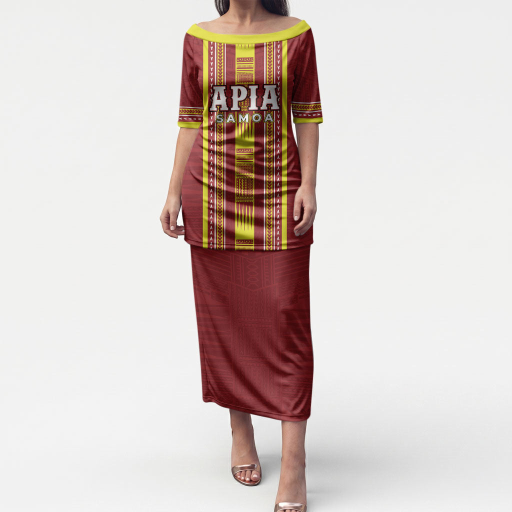 Personalised Apia Samoa Puletasi Samoan Tribal Pattern LT05 Long Dress Red - Polynesian Pride