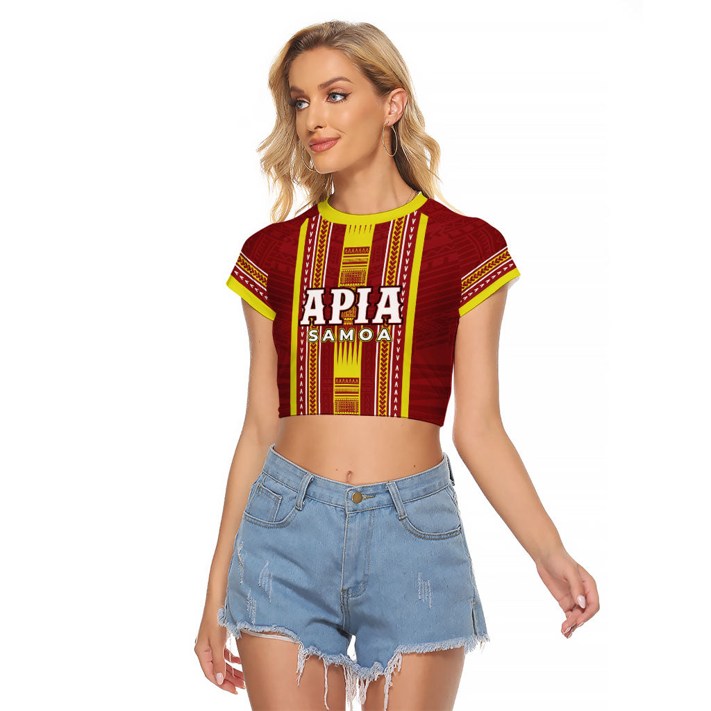 Personalised Apia Samoa Raglan Cropped T Shirt Samoan Tribal Pattern LT05 Female Red - Polynesian Pride