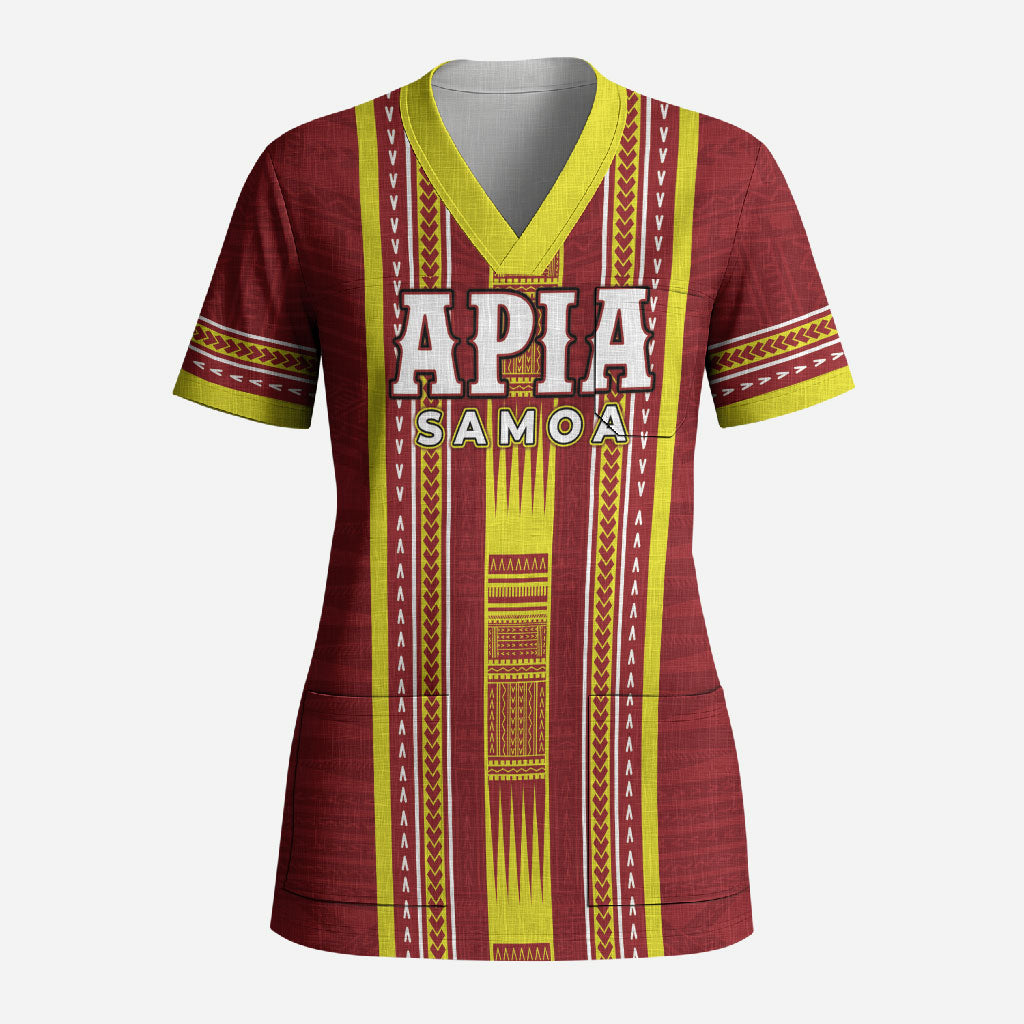 Personalised Apia Samoa Scrub Top Samoan Tribal Pattern