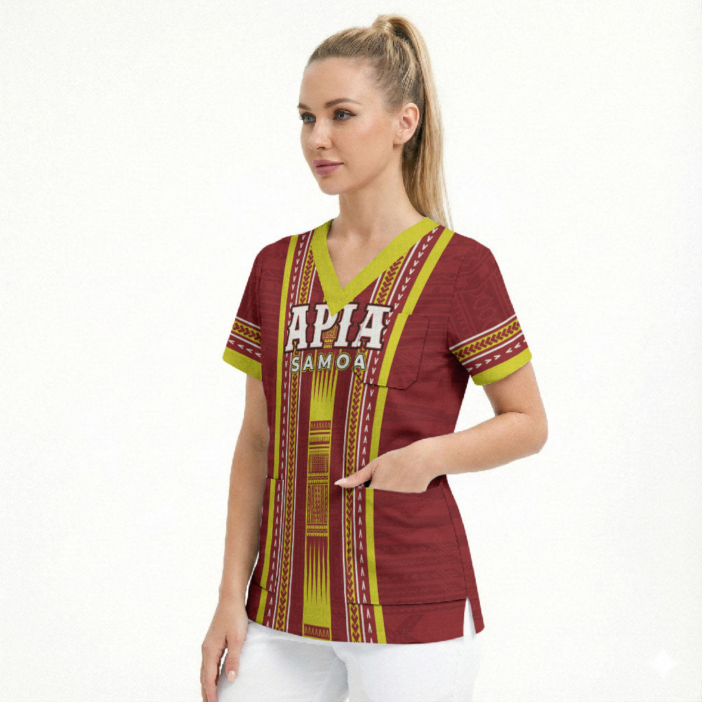 Personalised Apia Samoa Scrub Top Samoan Tribal Pattern