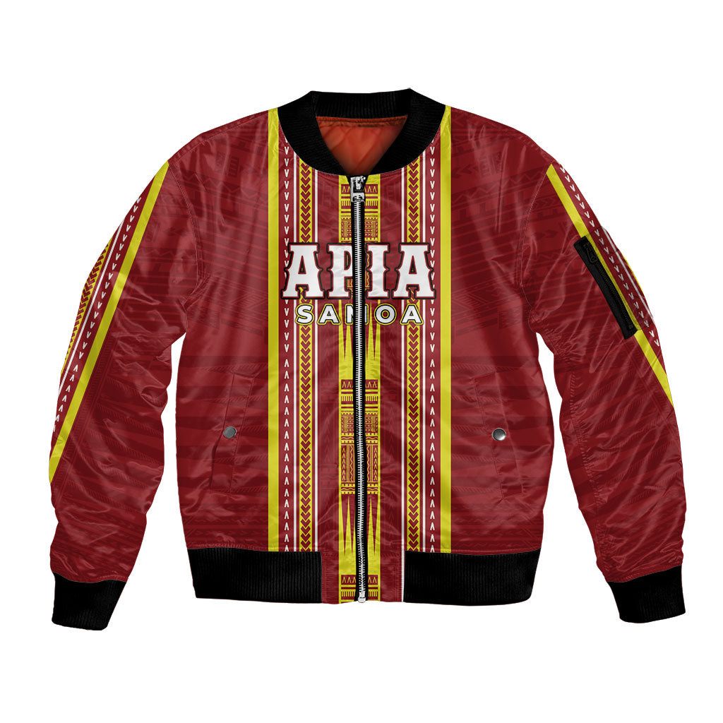 Personalised Apia Samoa Sleeve Zip Bomber Jacket Samoan Tribal Pattern LT05 Unisex Red - Polynesian Pride