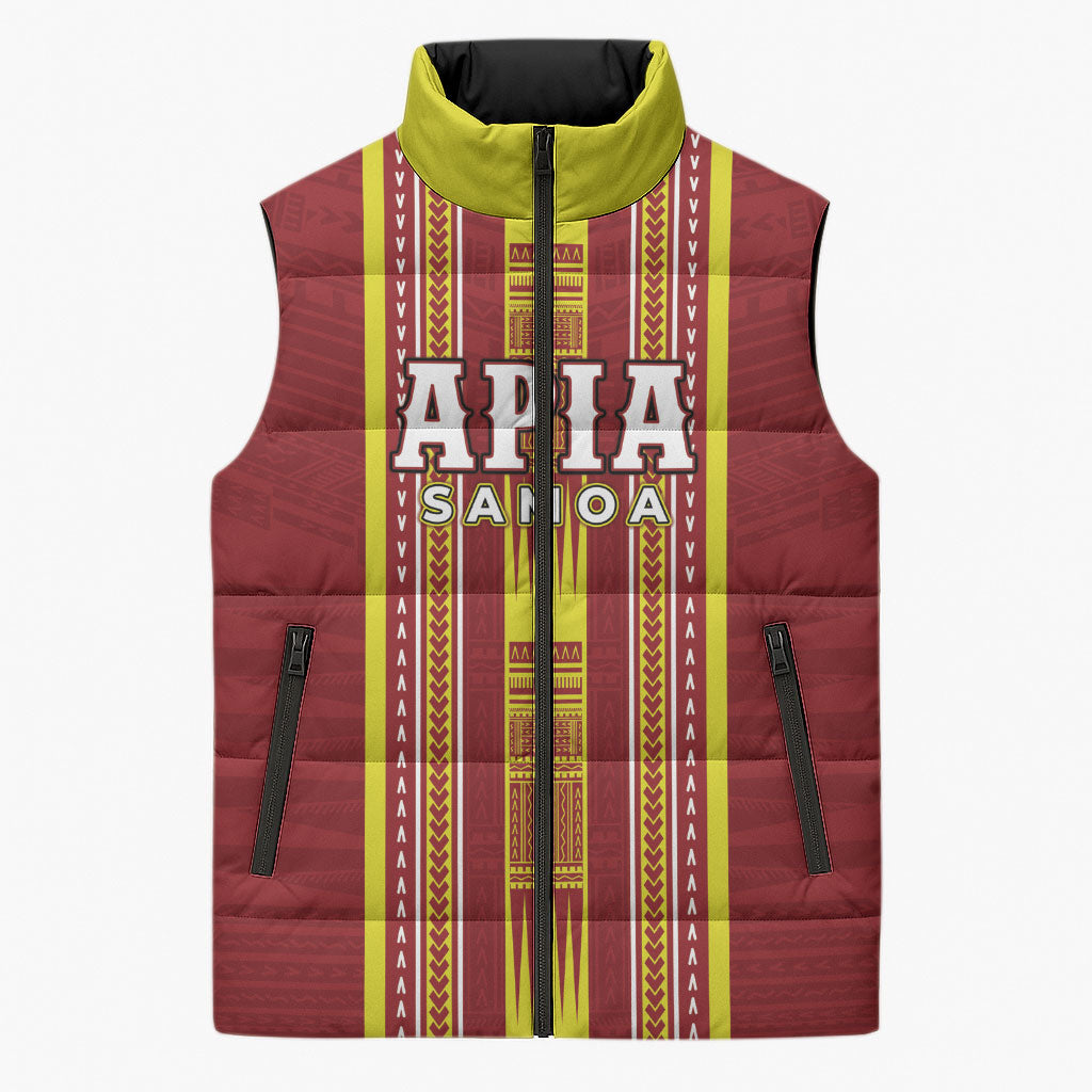 Personalised Apia Samoa Sleeveless Puffer Jacket Samoan Tribal Pattern LT05 Unisex Red - Polynesian Pride