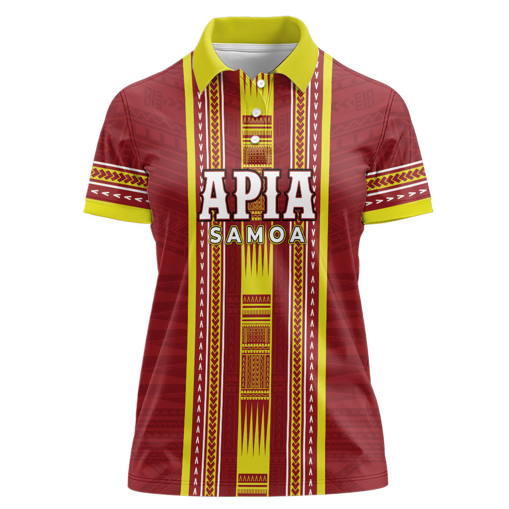 Personalised Apia Samoa Women Polo Shirt Samoan Tribal Pattern LT05 Female Red - Polynesian Pride