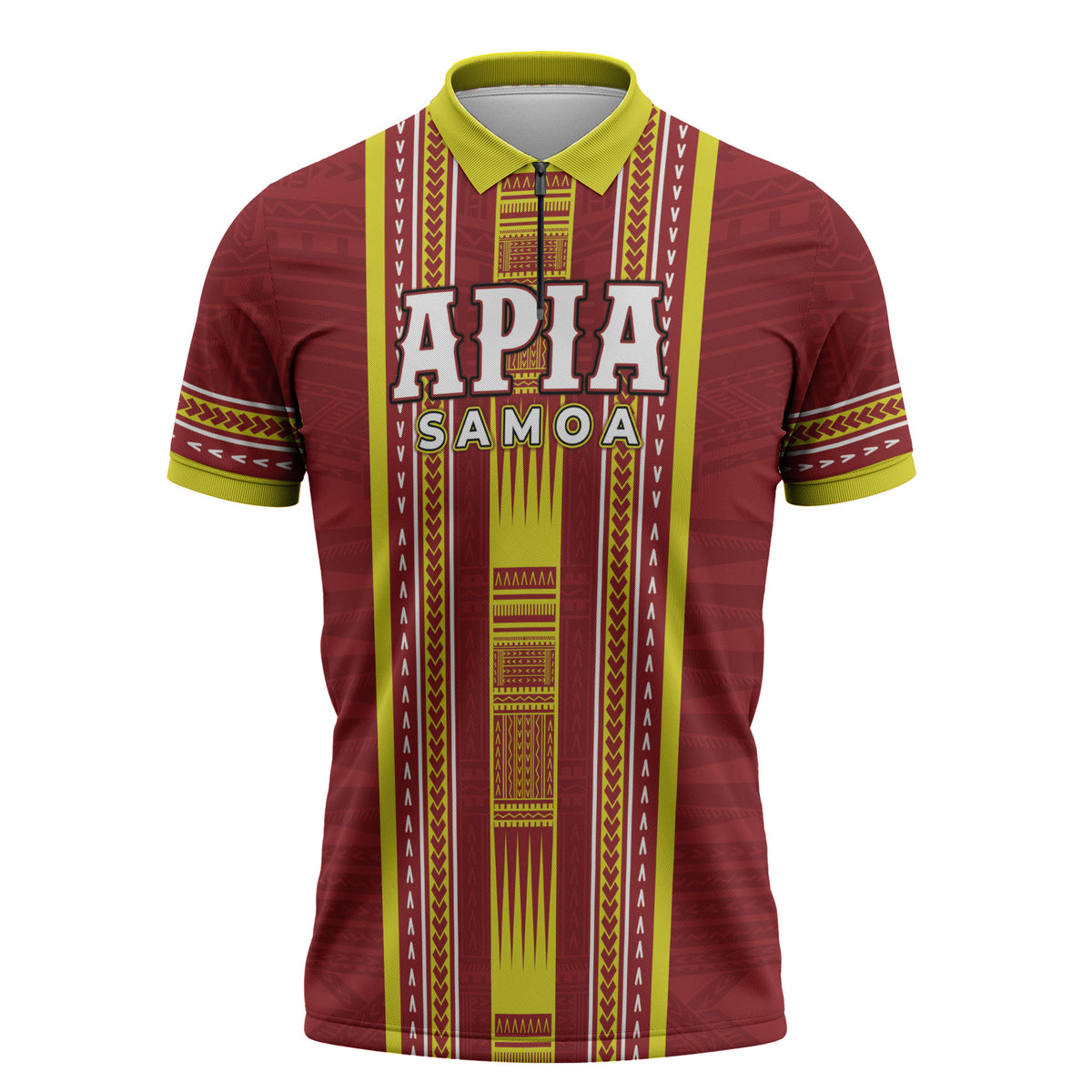 Personalised Apia Samoa Zipper Polo Shirt Samoan Tribal Pattern LT05 Red - Polynesian Pride