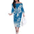 FSM Yap Constitution Day Family Matching Off Shoulder Long Sleeve Dress and Hawaiian Shirt Polynesian Batoids LT05 Mom's Dress Blue - Polynesian Pride