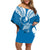 FSM Yap Constitution Day Family Matching Off Shoulder Short Dress and Hawaiian Shirt Polynesian Batoids LT05 Mom's Dress Blue - Polynesian Pride