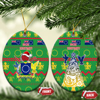 Cook Islands Christmas Ceramic Ornament Santa Coat Of Arms Meri Kiritimiti LT05 Oval Green - Polynesian Pride