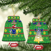 Cook Islands Christmas Ceramic Ornament Santa Coat Of Arms Meri Kiritimiti LT05 Bell Flake Green - Polynesian Pride