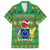 Personalised Cook Islands Christmas Family Matching Off Shoulder Long Sleeve Dress and Hawaiian Shirt Santa Coat Of Arms Meri Kiritimiti LT05 Dad's Shirt - Short Sleeve Green - Polynesian Pride