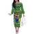 Personalised Cook Islands Christmas Off The Shoulder Long Sleeve Dress Santa Coat Of Arms Meri Kiritimiti LT05 Women Green - Polynesian Pride