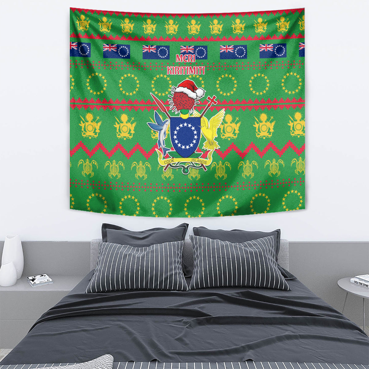 Cook Islands Christmas Tapestry Santa Coat Of Arms Meri Kiritimiti LT05 - Polynesian Pride