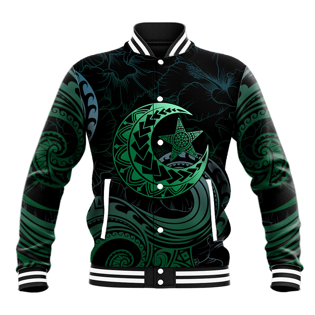 Personalised Polynesia Baseball Jacket With Islam Crescent And Star LT05 Unisex Green - Polynesian Pride