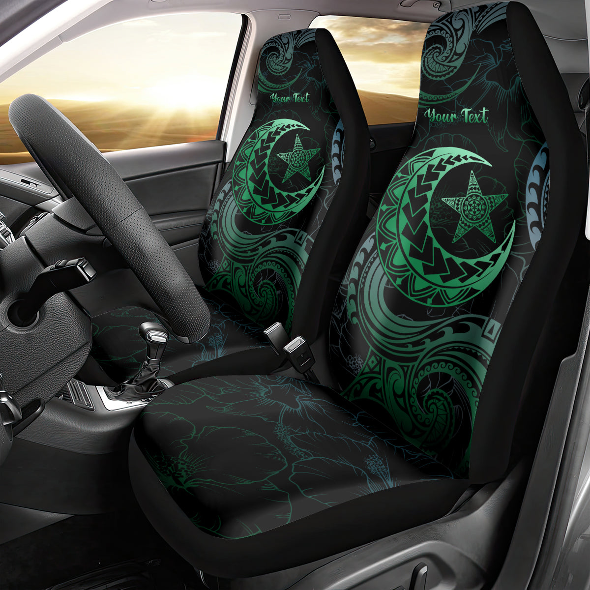 Personalised Polynesia Car Seat Cover With Islam Crescent And Star LT05 - Polynesian Pride