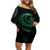 Personalised Polynesia Off Shoulder Short Dress With Islam Crescent And Star LT05 Women Green - Polynesian Pride