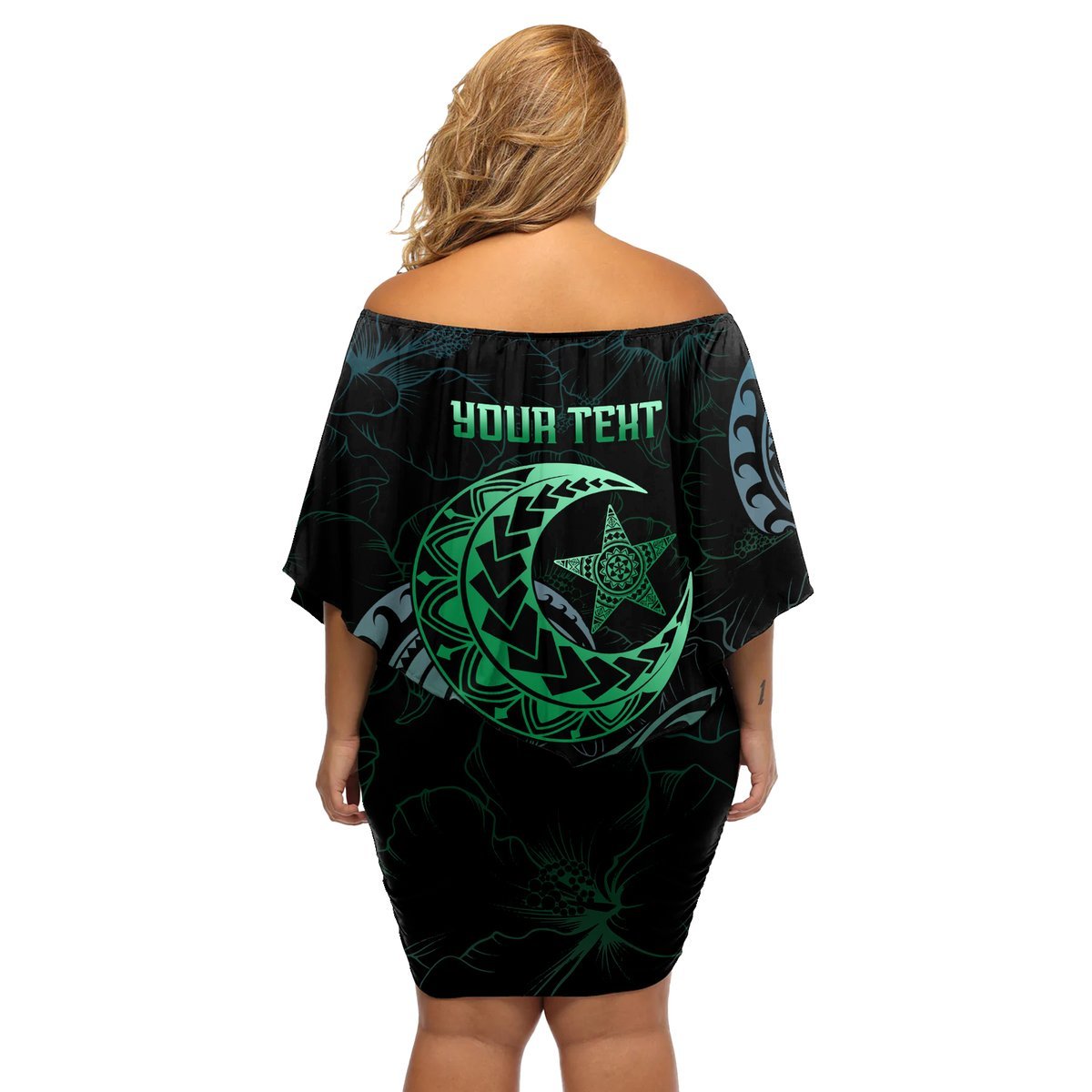 Personalised Polynesia Off Shoulder Short Dress With Islam Crescent And Star LT05 - Polynesian Pride