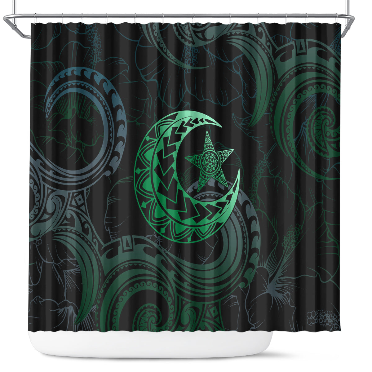 Polynesia Shower Curtain With Islam Crescent And Star LT05 Green - Polynesian Pride