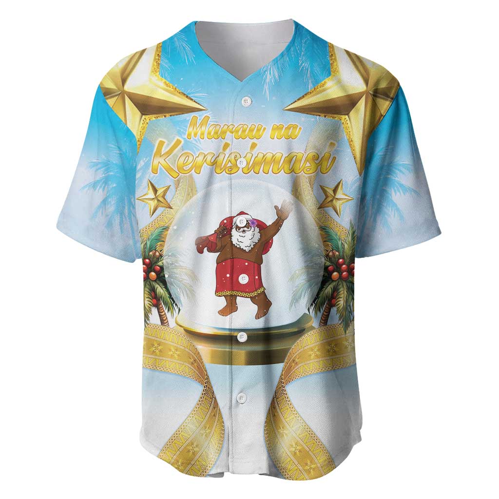 Fiji Christmas Baseball Jersey Snow Globe With Fijian Santa LT05 Blue - Polynesian Pride