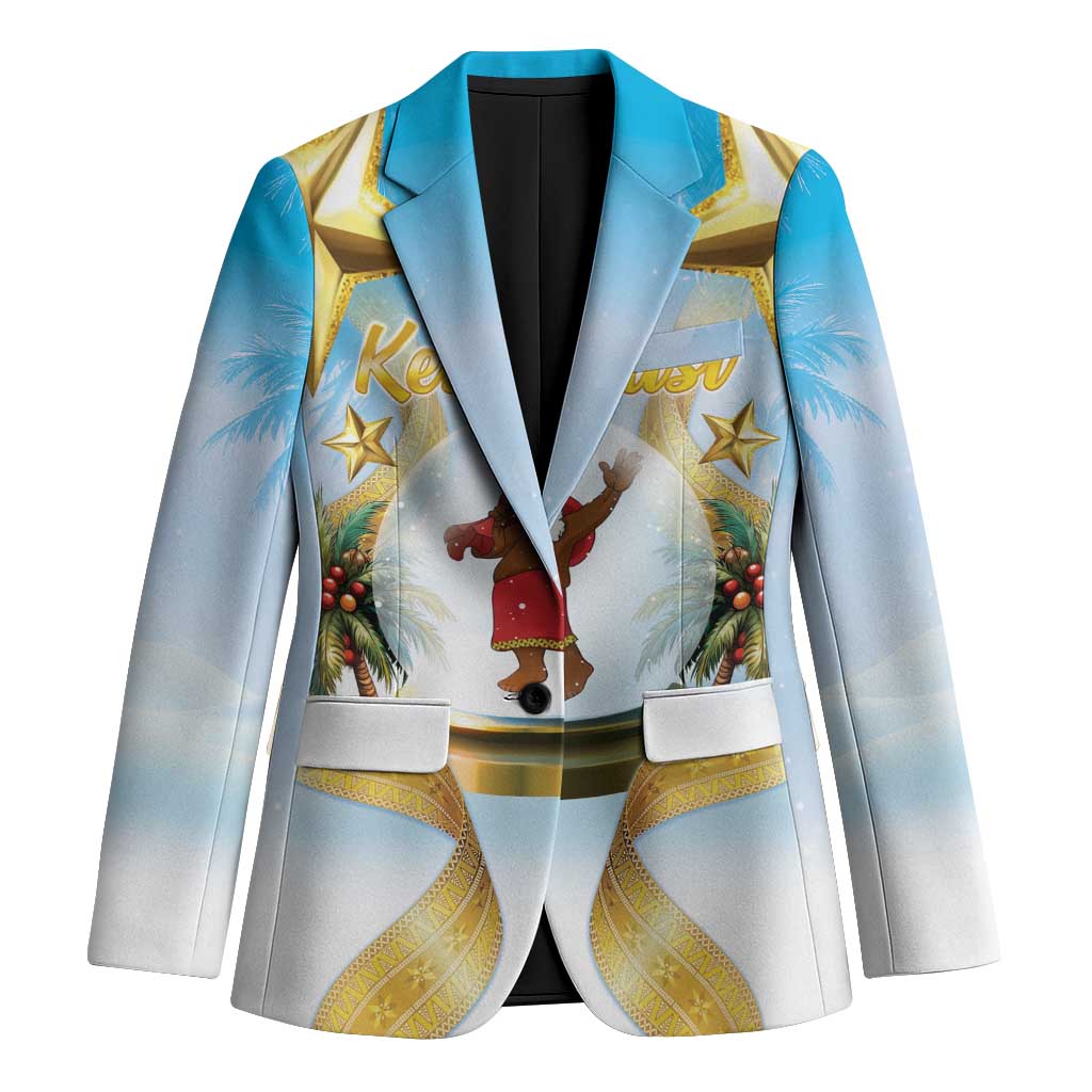Fiji Christmas Blazer Snow Globe With Fijian Santa LT05 Unisex Blue - Polynesian Pride