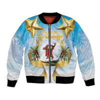 Fiji Christmas Bomber Jacket Snow Globe With Fijian Santa LT05 Unisex Blue - Polynesian Pride