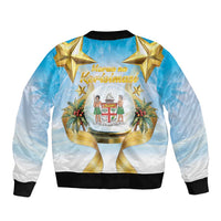 Fiji Christmas Bomber Jacket Snow Globe With Fijian Santa LT05 - Polynesian Pride
