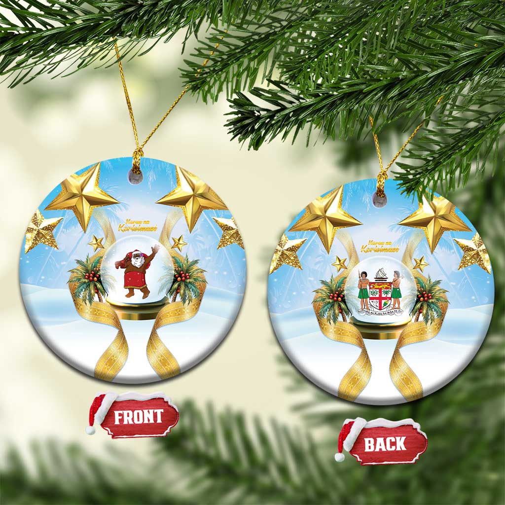 Fiji Christmas Ceramic Ornament Snow Globe With Fijian Santa LT05 Circle Blue - Polynesian Pride