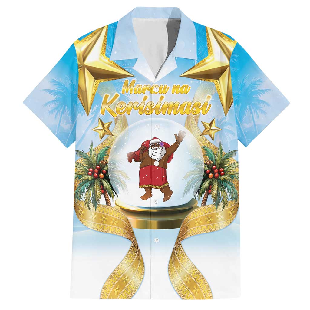 Fiji Christmas Hawaiian Shirt Snow Globe With Fijian Santa LT05 Blue - Polynesian Pride