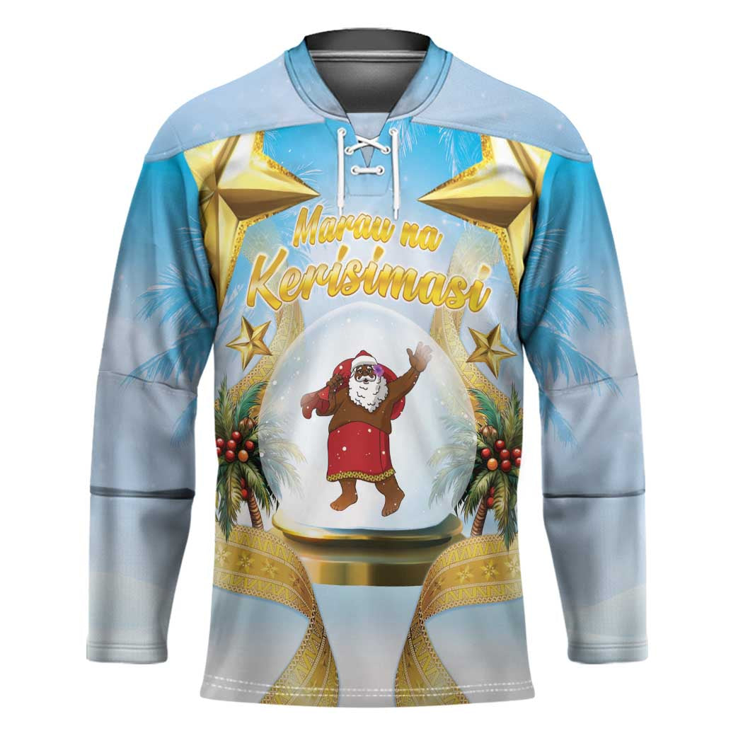 Fiji Christmas Hockey Jersey Snow Globe With Fijian Santa LT05 Unisex Blue - Polynesian Pride