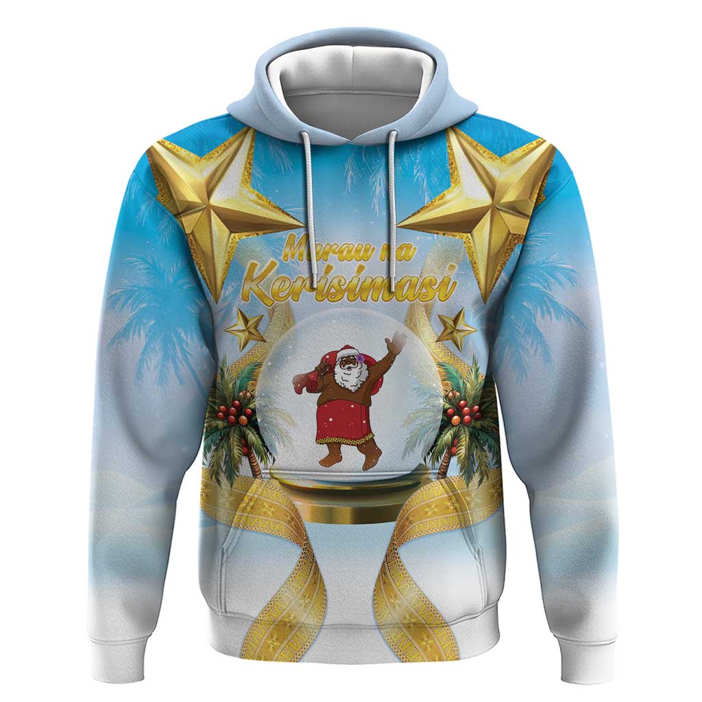 Fiji Christmas Hoodie Snow Globe With Fijian Santa LT05 Pullover Hoodie Blue - Polynesian Pride