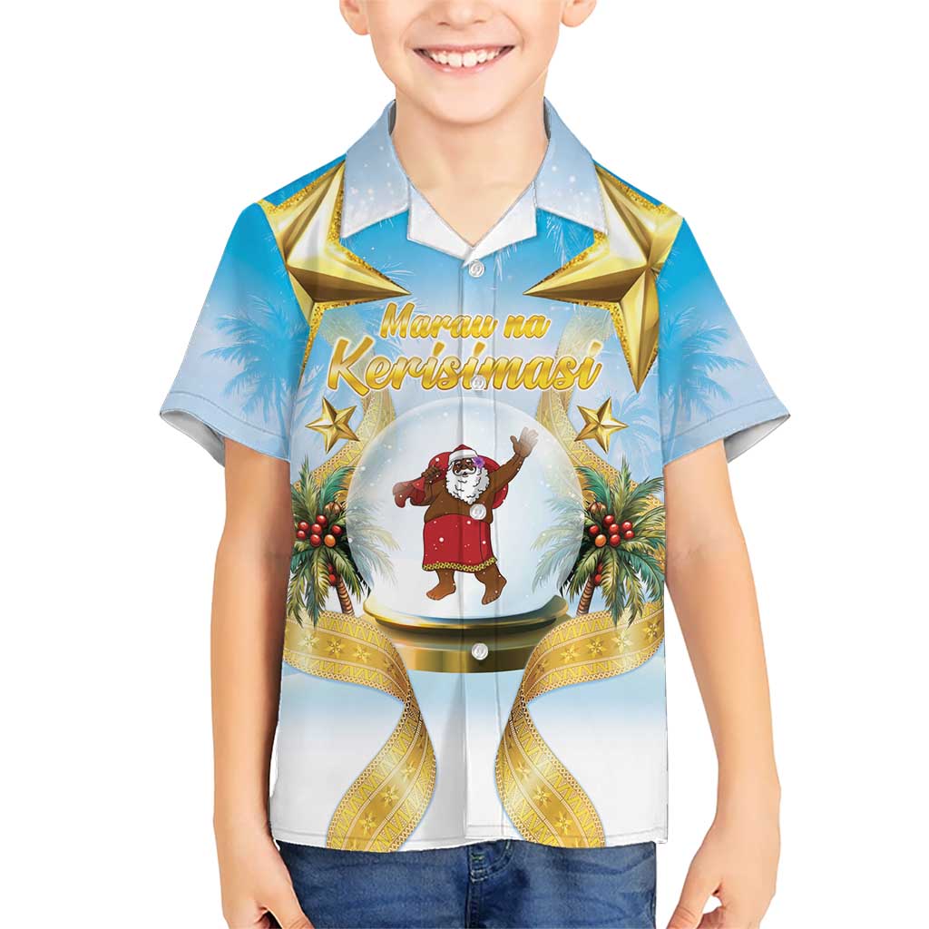 Fiji Christmas Kid Hawaiian Shirt Snow Globe With Fijian Santa LT05 Kid Blue - Polynesian Pride