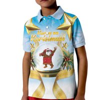 Fiji Christmas Kid Polo Shirt Snow Globe With Fijian Santa LT05 Kid Blue - Polynesian Pride
