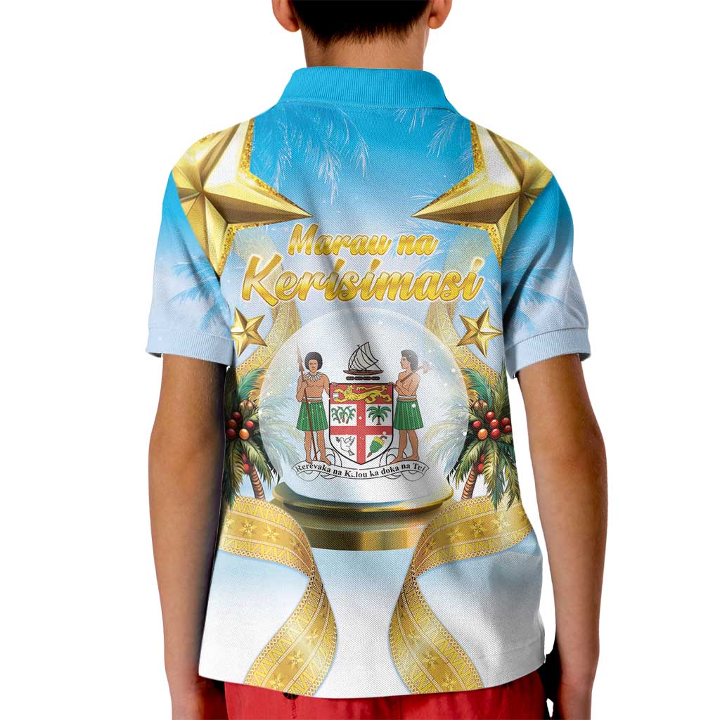 Fiji Christmas Kid Polo Shirt Snow Globe With Fijian Santa LT05 - Polynesian Pride