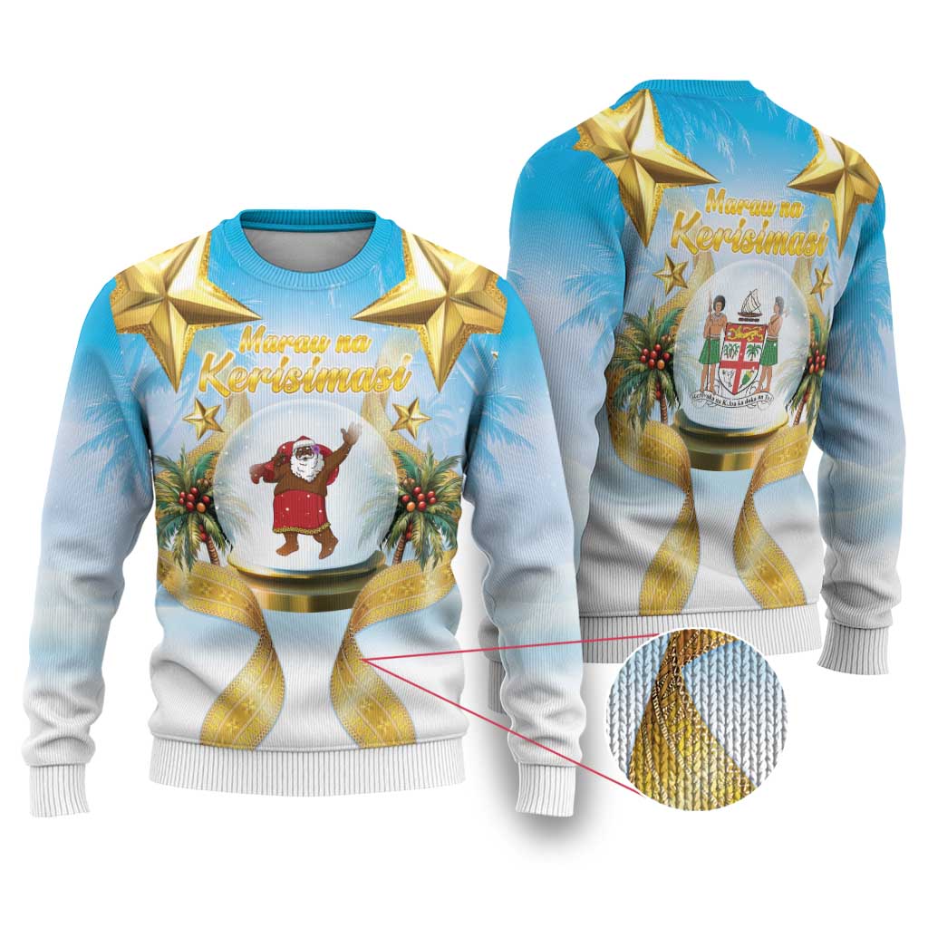 Fiji Christmas Ugly Christmas Sweater Snow Globe With Fijian Santa LT05 Blue - Polynesian Pride